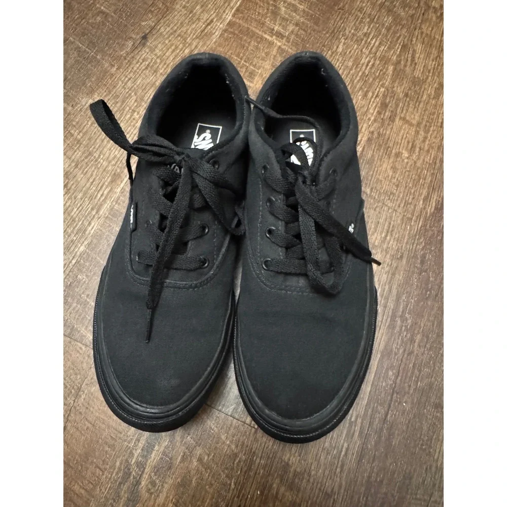 Vans All Black Canvas Lace-Up Sneakers Youth Size 6